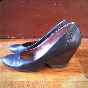 Camper black leather rubber wedge heel comfortable